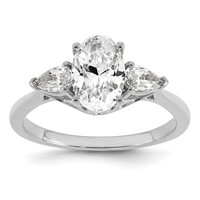 14K White Gold 1.88 Carat Lab Grown Diamond VS+ F+ Oval and Pear Complete Three Stone Engagement Ring view 1