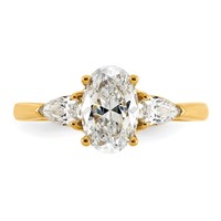 14K Yellow Gold 1.88 Carat Lab Grown Diamond VS+ F+ Oval and Pear Complete Three Stone Engagement Ring view 4