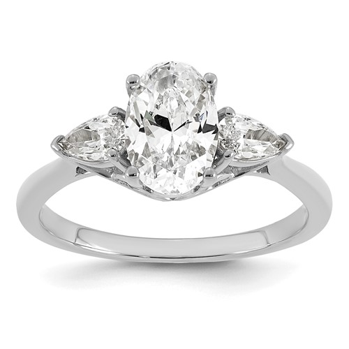 14K White Gold 1.88 Carat Certified Lab Grown Diamond VS+ F+ Oval and Pear Complete Three Stone Engagement Ring