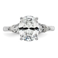 14K White Gold 2.50 Carat Lab Grown Diamond VS+ F+ Oval and Pear Complete Three Stone Engagement Ring view 4