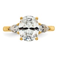14K Yellow Gold 2.50 Carat Lab Grown Diamond VS+ F+ Oval and Pear Complete Three Stone Engagement Ring view 4