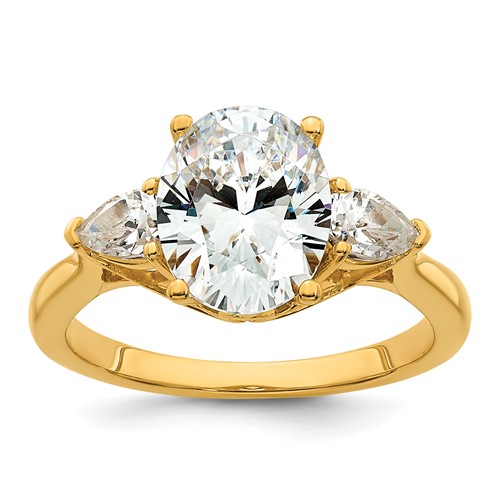 14K Yellow Gold 2.50 Carat Lab Grown Diamond VS+ F+ Oval and Pear Complete Three Stone Engagement Ring