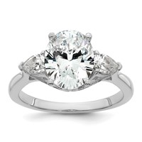 14K White Gold 2.50 Carat Certified Lab Grown Diamond VS+ F+ Oval and Pear Complete Three Stone Engagement Ring view 1