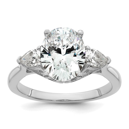 14K White Gold 2.50 Carat Certified Lab Grown Diamond VS+ F+ Oval and Pear Complete Three Stone Engagement Ring