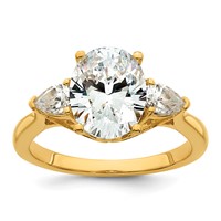 14K Yellow Gold 2.50 Carat Certified Lab Grown Diamond VS+ F+ Oval and Pear Complete Three Stone Engagement Ring view 1