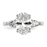 14K White Gold 3 Carat Lab Grown Diamond VS+ F+ Oval and Pear Complete Three Stone Engagement Ring view 4