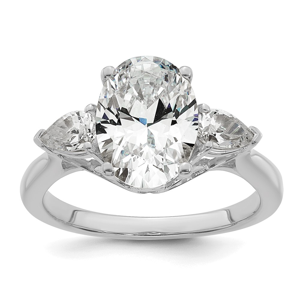 14K White Gold 3 Carat Lab Grown Diamond VS+ F+ Oval and Pear Complete Three Stone Engagement Ring