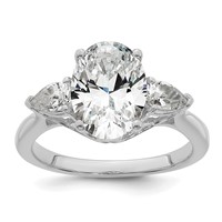 14K White Gold 3 Carat Lab Grown Diamond VS+ F+ Oval and Pear Complete Three Stone Engagement Ring view 1