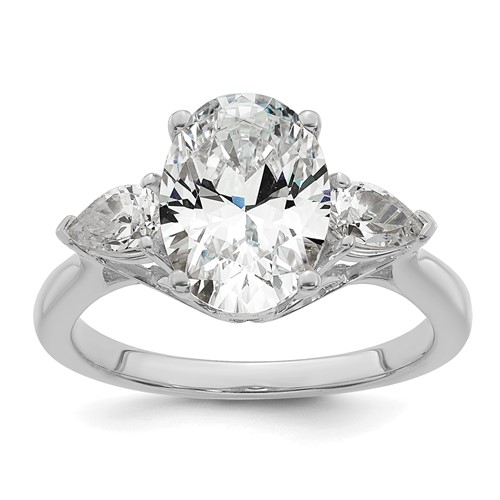 14K White Gold 3 Carat Lab Grown Diamond VS+ F+ Oval and Pear Complete Three Stone Engagement Ring