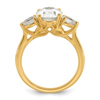 14K Yellow Gold 3 Carat Lab Grown Diamond VS+ F+ Oval and Pear Complete Three Stone Engagement Ring view 2