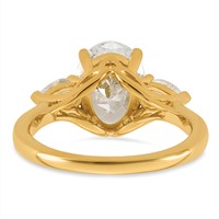 14K Yellow Gold 3 Carat Lab Grown Diamond VS+ F+ Oval and Pear Complete Three Stone Engagement Ring view 5