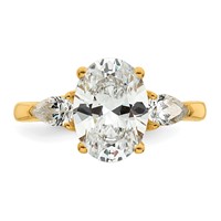 14K Yellow Gold 3 Carat Certified Lab Grown Diamond VS+ F+ Oval and Pear Complete Three Stone Engagement Ring view 4