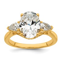 14K Yellow Gold 3 Carat Certified Lab Grown Diamond VS+ F+ Oval and Pear Complete Three Stone Engagement Ring view 1