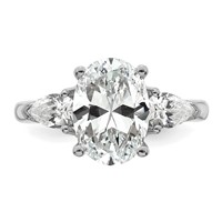 14K White Gold 3.62 Carat Lab Grown Diamond VS+ F+ Oval and Pear Complete Three Stone Engagement Ring view 4
