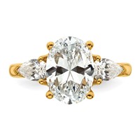 14K Yellow Gold 3.62 Carat Lab Grown Diamond VS+ F+ Oval and Pear Complete Three Stone Engagement Ring view 4