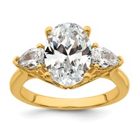 14K Yellow Gold 3.62 Carat Lab Grown Diamond VS+ F+ Oval and Pear Complete Three Stone Engagement Ring view 1