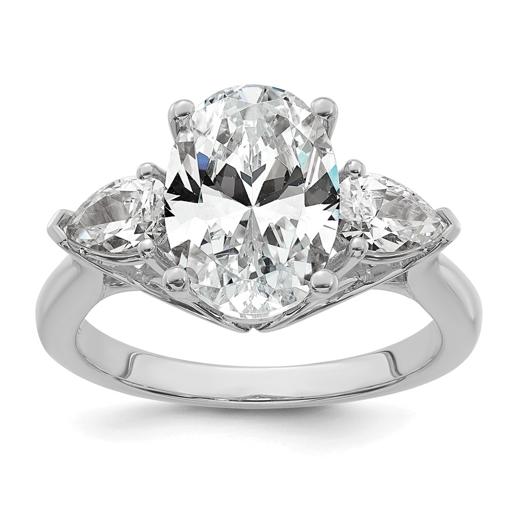 14K White Gold 3.62 Carat Certified Lab Grown Diamond VS+ F+ Oval and Pear Complete Three Stone Engagement Ring