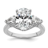 14K White Gold 3.62 Carat Certified Lab Grown Diamond VS+ F+ Oval and Pear Complete Three Stone Engagement Ring view 1