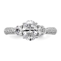 14K White Gold 0.75 Carat Lab Grown Diamond VS+ F+ Oval and Round Semi Mount Three Stone Engagement Ring view 4
