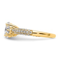 14K Yellow Gold 0.75 Carat Lab Grown Diamond VS+ F+ Oval and Round Semi Mount Three Stone Engagement Ring view 3