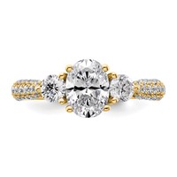 14K Yellow Gold 0.75 Carat Lab Grown Diamond VS+ F+ Oval and Round Semi Mount Three Stone Engagement Ring view 4