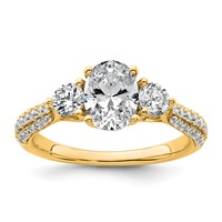14K Yellow Gold 1.75 Carat Certified Lab Grown Diamond VS+ F+ Oval and Round Complete Three Stone Engagement Ring view 1