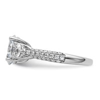 14K White Gold 1 Carat Lab Grown Diamond VS+ F+ Oval and Round Semi Mount Three Stone Engagement Ring view 3
