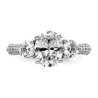 14K White Gold 1 Carat Lab Grown Diamond VS+ F+ Oval and Round Semi Mount Three Stone Engagement Ring view 4