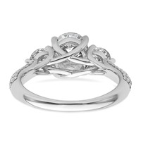 14K White Gold 1 Carat Lab Grown Diamond VS+ F+ Oval and Round Semi Mount Three Stone Engagement Ring view 5