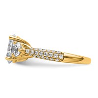 14K Yellow Gold 1 Carat Lab Grown Diamond VS+ F+ Oval and Round Semi Mount Three Stone Engagement Ring view 3