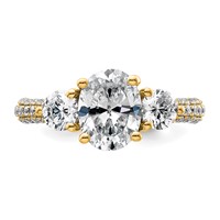 14K Yellow Gold 1 Carat Lab Grown Diamond VS+ F+ Oval and Round Semi Mount Three Stone Engagement Ring view 4