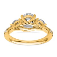 14K Yellow Gold 1 Carat Lab Grown Diamond VS+ F+ Oval and Round Semi Mount Three Stone Engagement Ring view 5