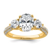 14K Yellow Gold 1 Carat Lab Grown Diamond VS+ F+ Oval and Round Semi Mount Three Stone Engagement Ring view 1