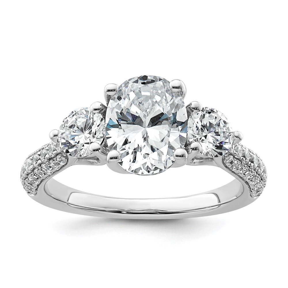 14K White Gold 2.50 Carat Certified Lab Grown Diamond VS+ F+ Oval and Round Complete Three Stone Engagement Ring