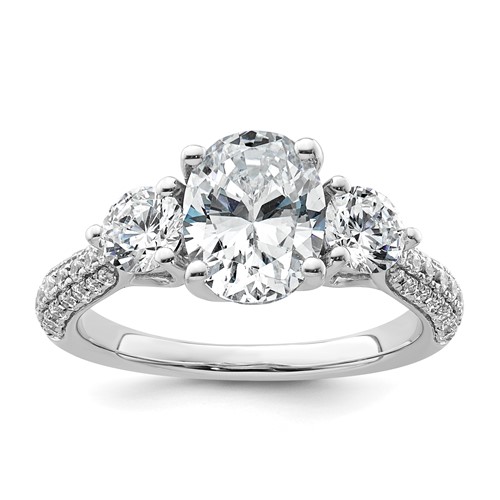 14K White Gold 2.50 Carat Certified Lab Grown Diamond VS+ F+ Oval and Round Complete Three Stone Engagement Ring