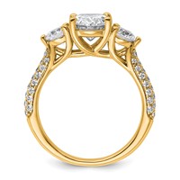 14K Yellow Gold 2.50 Carat Certified Lab Grown Diamond VS+ F+ Oval and Round Complete Three Stone Engagement Ring view 2