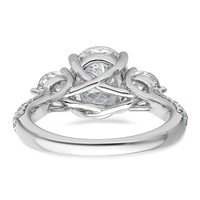 14K White Gold 1.20 Carat Lab Grown Diamond VS+ F+ Oval and Round Semi Mount Three Stone Engagement Ring view 5