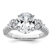 14K White Gold 1.20 Carat Lab Grown Diamond VS+ F+ Oval and Round Semi Mount Three Stone Engagement Ring view 1