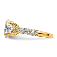 14K Yellow Gold 1.20 Carat Lab Grown Diamond VS+ F+ Oval and Round Semi Mount Holds Three Stone Engagement Ring view 3