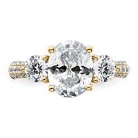 14K Yellow Gold 1.20 Carat Lab Grown Diamond VS+ F+ Oval and Round Semi Mount Holds Three Stone Engagement Ring view 4