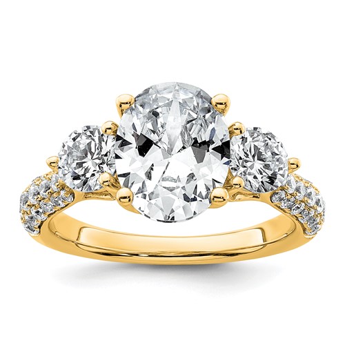 14K Yellow Gold 1.20 Carat Lab Grown Diamond VS+ F+ Oval and Round Semi Mount Holds Three Stone Engagement Ring
