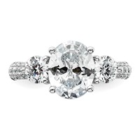 14K White Gold 3.20 Carat Certified Lab Grown Diamond VS+ F+ Oval and Round Complete Three Stone Engagement Ring view 4