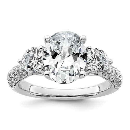 14K White Gold 3.20 Carat Certified Lab Grown Diamond VS+ F+ Oval and Round Complete Three Stone Engagement Ring