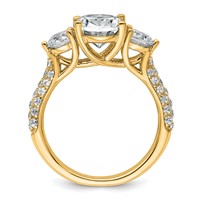 14K Yellow Gold 3.20 Carat Certified Lab Grown Diamond VS+ F+ Oval and Round Complete Three Stone Engagement Ring view 2