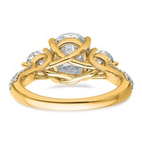14K Yellow Gold 3.20 Carat Certified Lab Grown Diamond VS+ F+ Oval and Round Complete Three Stone Engagement Ring view 5