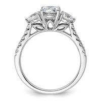 14K White Gold 0.75 Carat Lab Grown Diamond VS+ F+ Oval and Round Semi Mount Three Stone Engagement Ring view 2