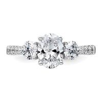 14K White Gold 0.75 Carat Lab Grown Diamond VS+ F+ Oval and Round Semi Mount Three Stone Engagement Ring view 4