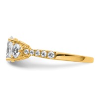 14K Yellow Gold 0.75 Carat Lab Grown Diamond VS+ F+ Oval and Round Semi Mount Three Stone Engagement Ring view 3