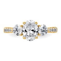 14K Yellow Gold 0.75 Carat Lab Grown Diamond VS+ F+ Oval and Round Semi Mount Three Stone Engagement Ring view 4