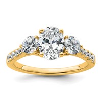 14K Yellow Gold 0.75 Carat Lab Grown Diamond VS+ F+ Oval and Round Semi Mount Three Stone Engagement Ring view 1